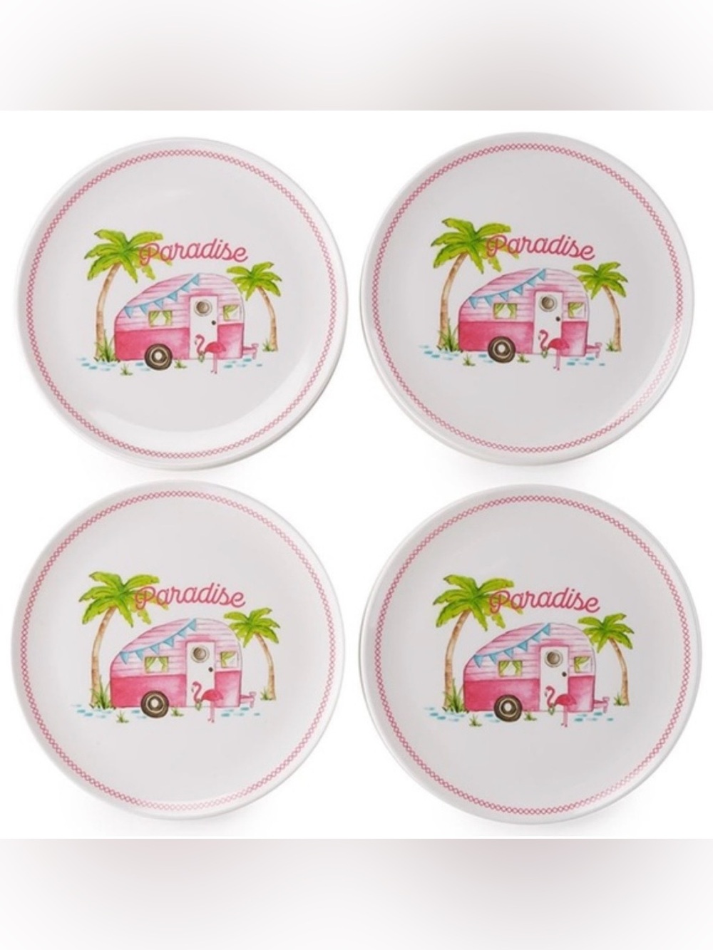 Set of 4  Pink Camper  Melamine Dinner  PlateS New